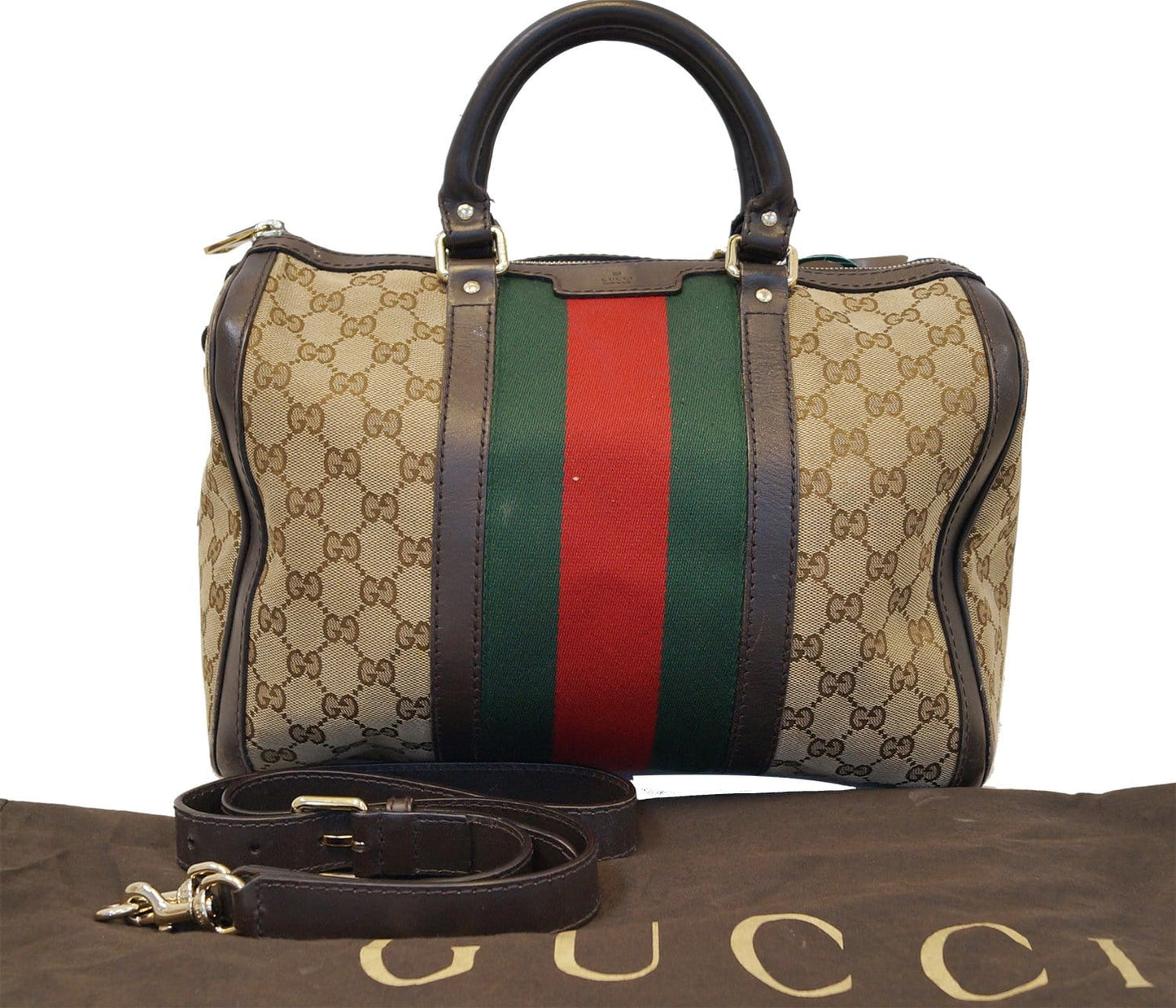 GUCCI Web Medium GG Boston Bag with Signature Web
