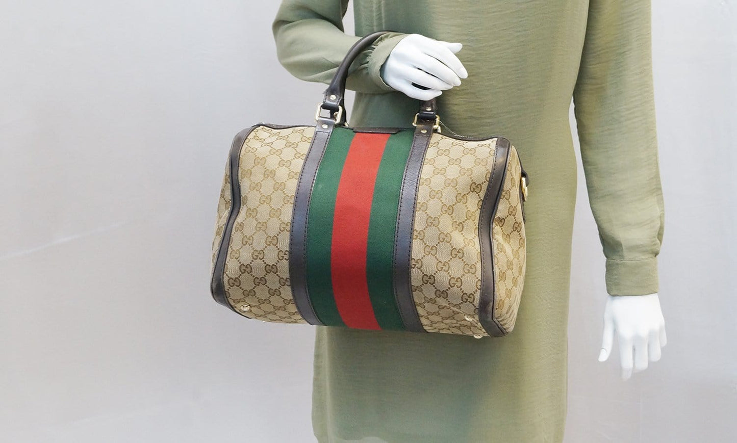GUCCI Web Medium GG Boston Bag with Signature Web