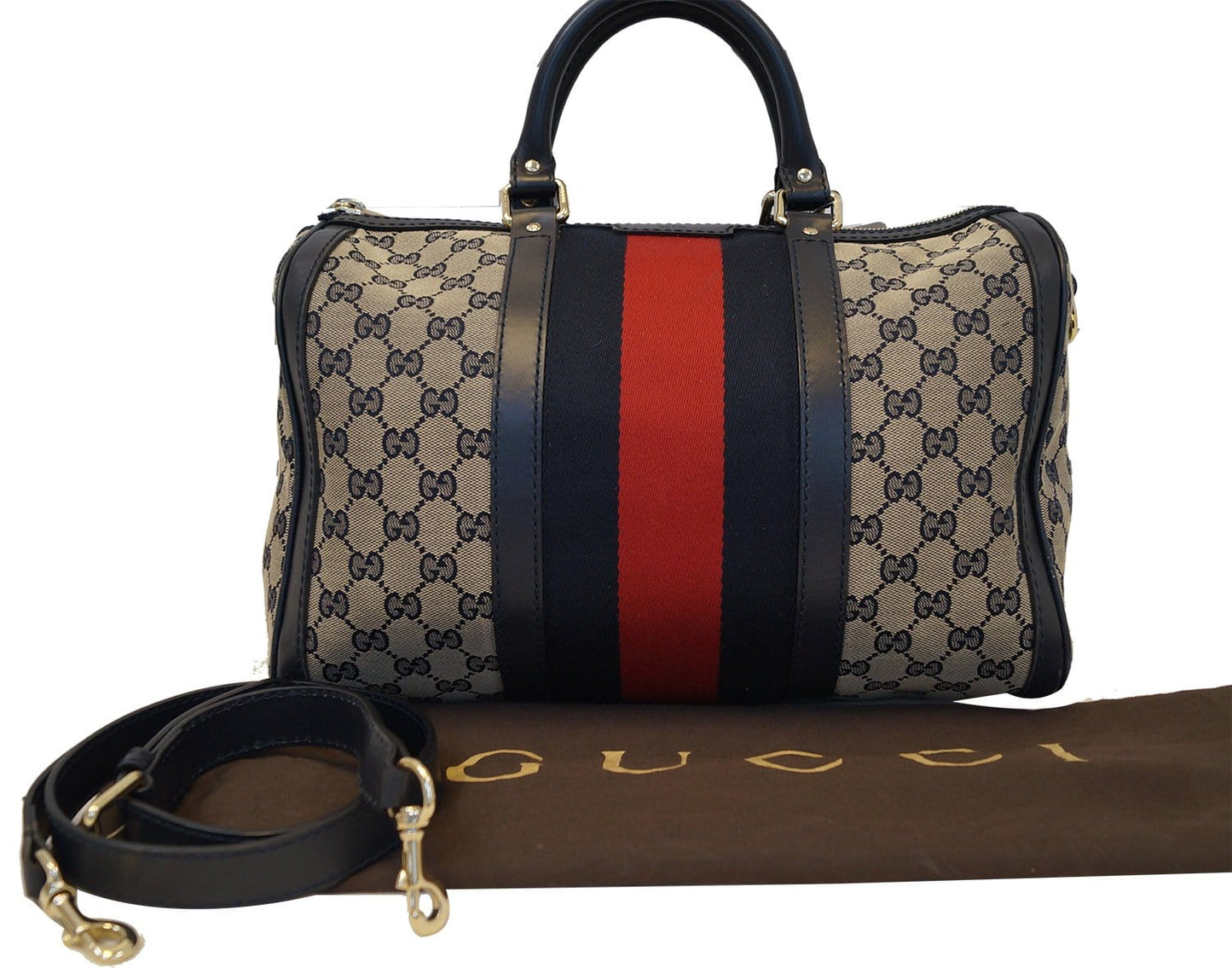 GUCCI Web Medium GG Boston Bag with Signature Web