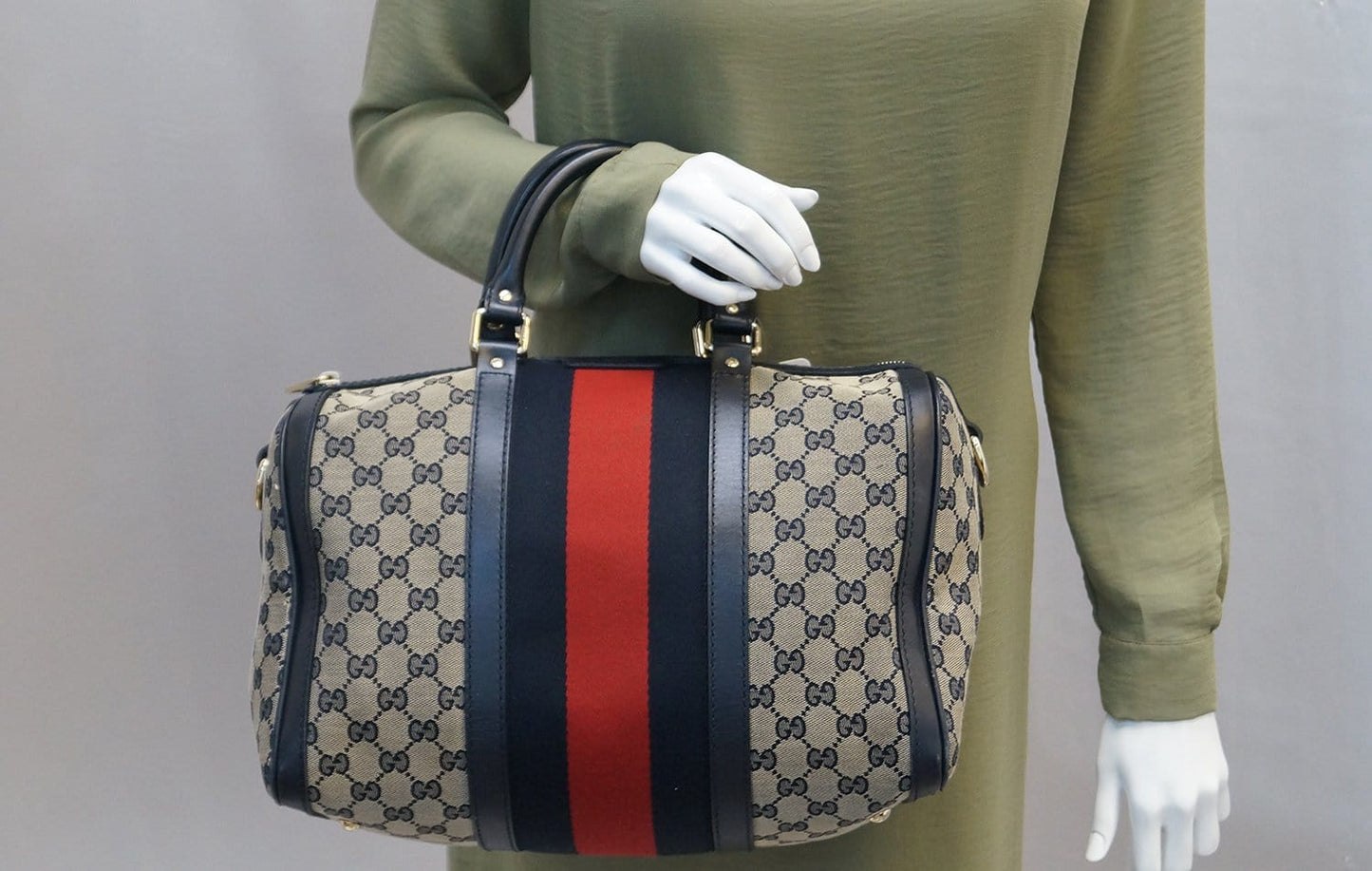 GUCCI Web Medium GG Boston Bag with Signature Web