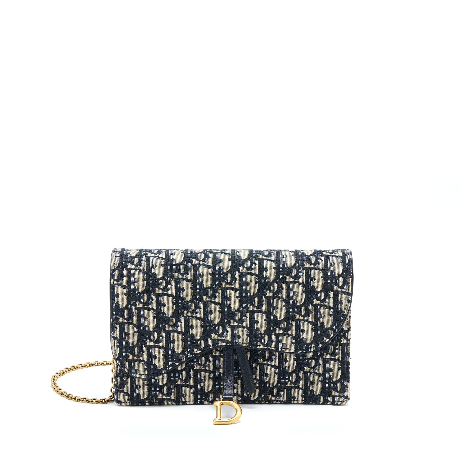 Dior Saddle Pouch With Chain Blue Dior Oblique Jacquard