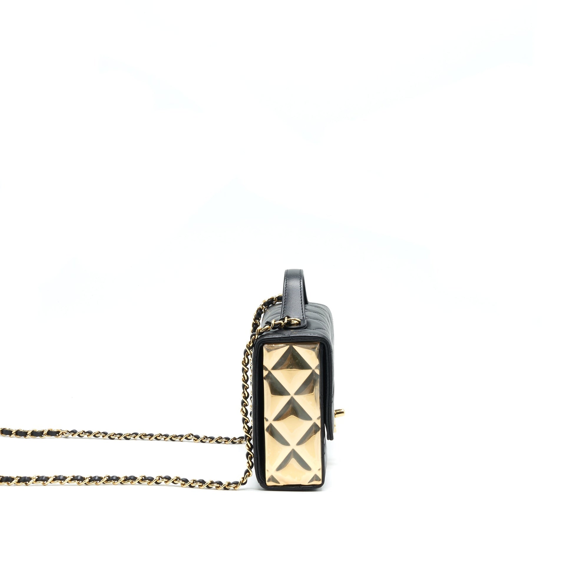 Chanel 21K Gold Metal Mini Flap Bag With Handle Black
