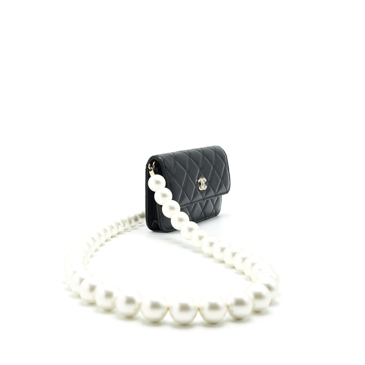 Chanel Giant Pearl Clutch with Chain Calfskin Black L