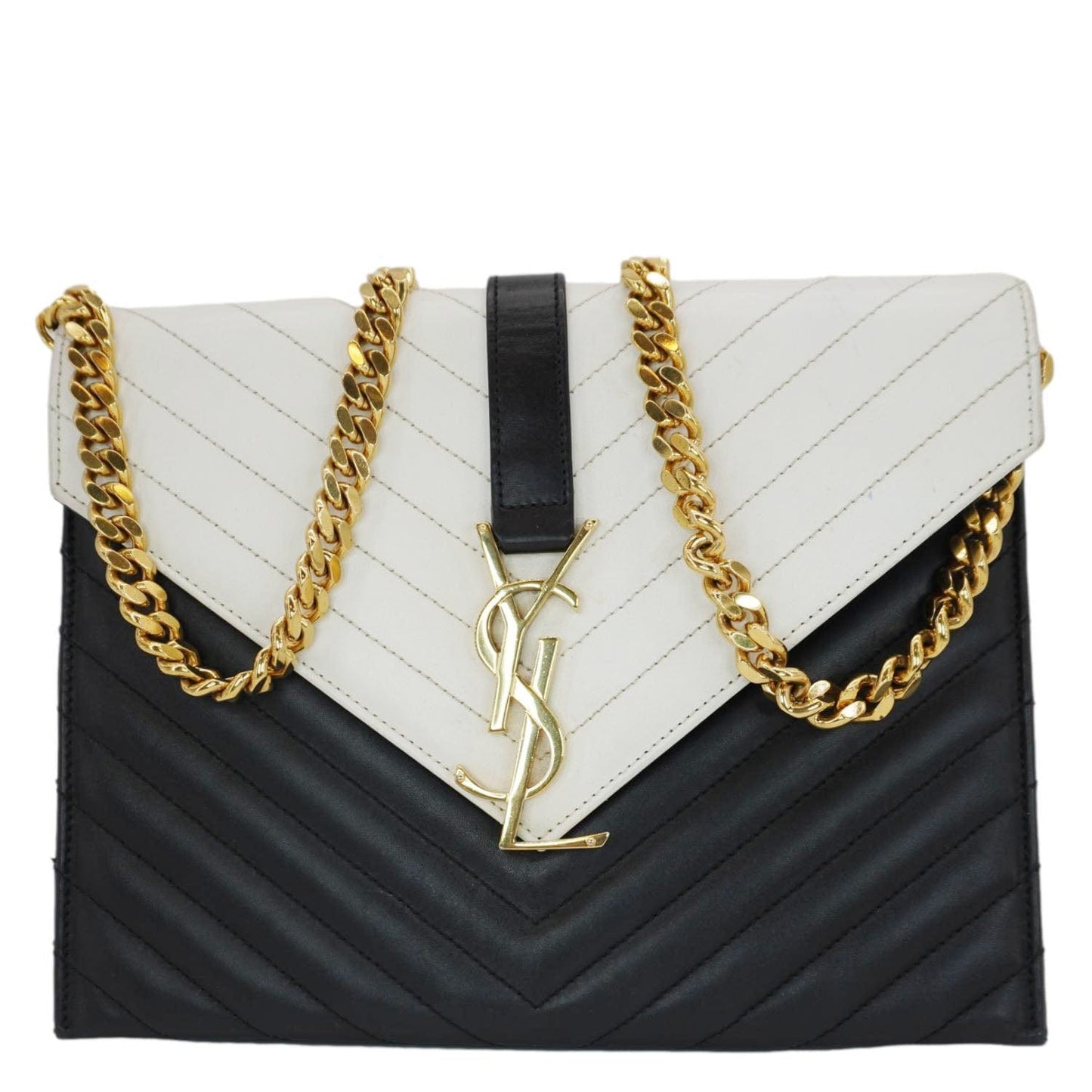 SAINT LAURENT Envelope Leather Chain Shoulder Bag Bicolor