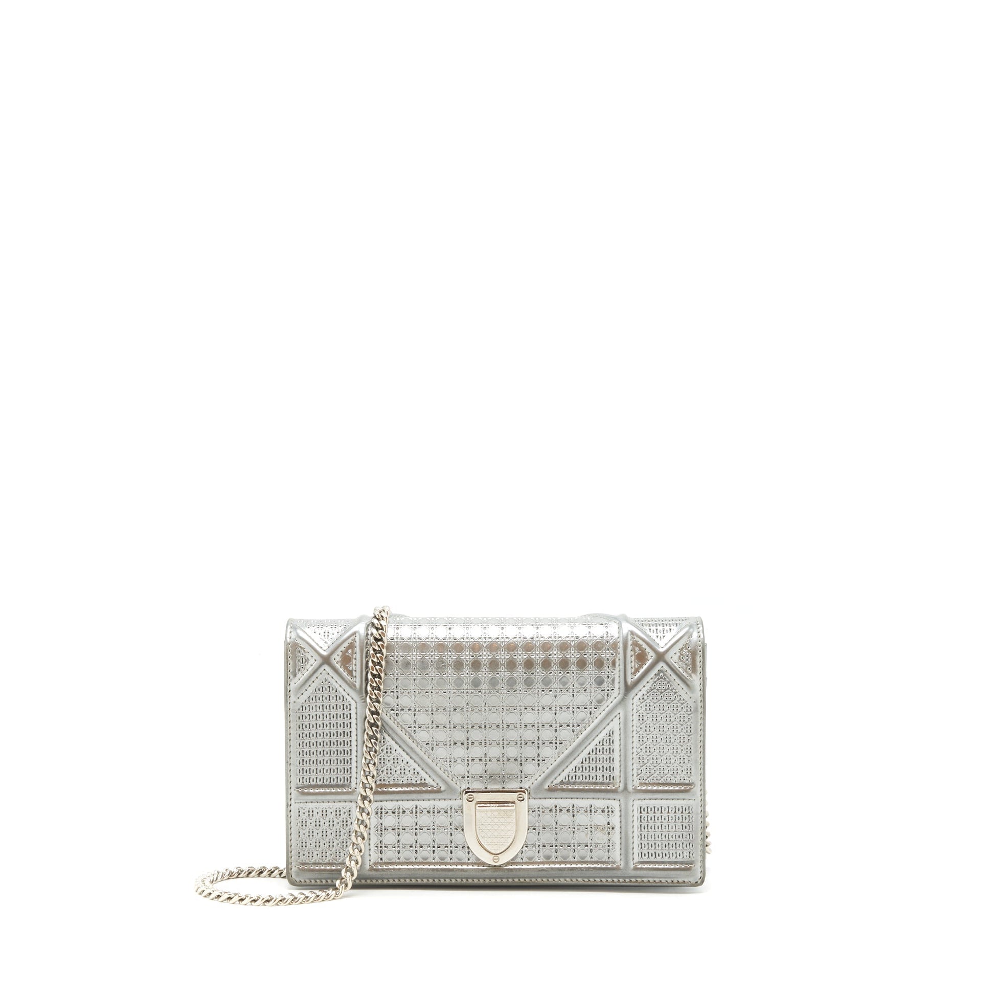 Dior Diorama Wallet on Chain Metallic Silver
