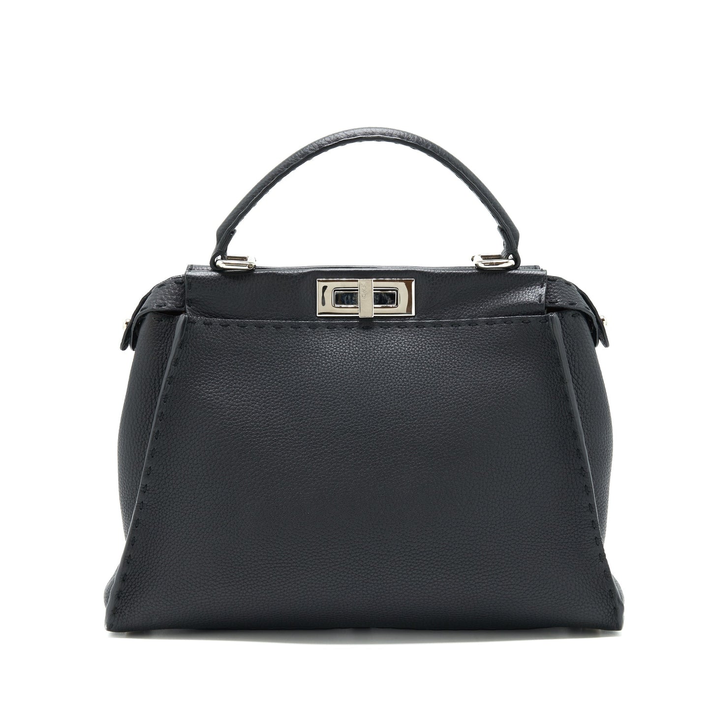 Fendi Peekaboo Tote Purse Grained Calfskin Black