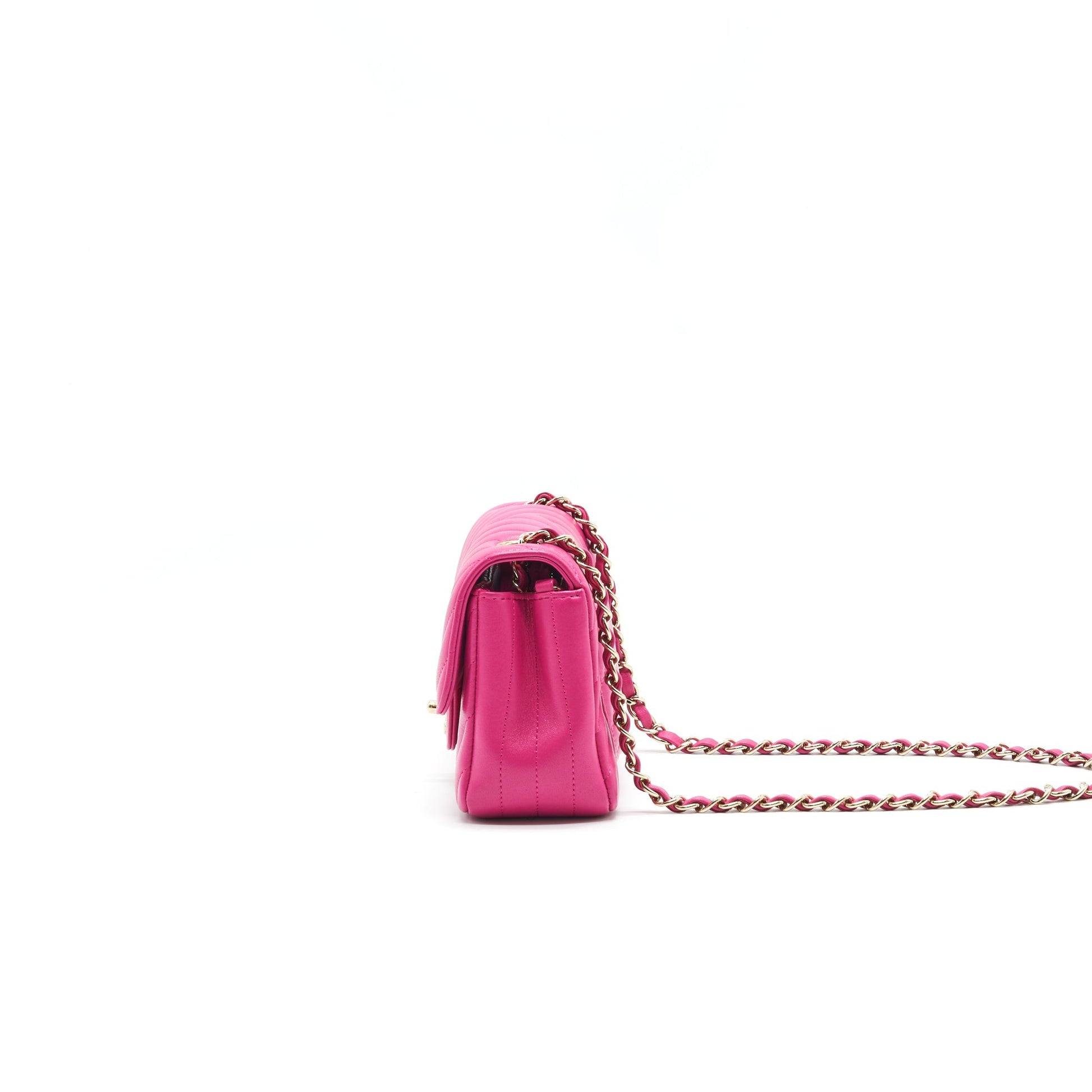 Chanel Chevron Mini Rectangular Flap Bag Pink with L