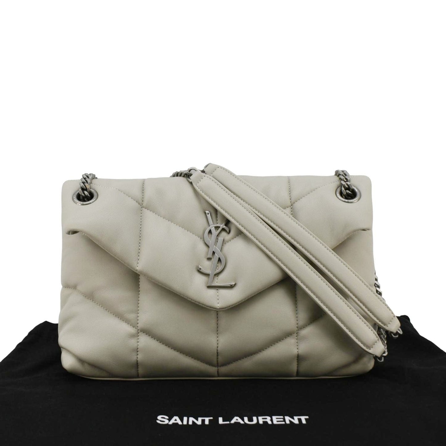 SAINT LAURENT Loulou Puffer Quilted Leather Shoulder Bag Light Grey