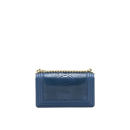 Chanel Medium Boy flap Bag Python Leather Blue L