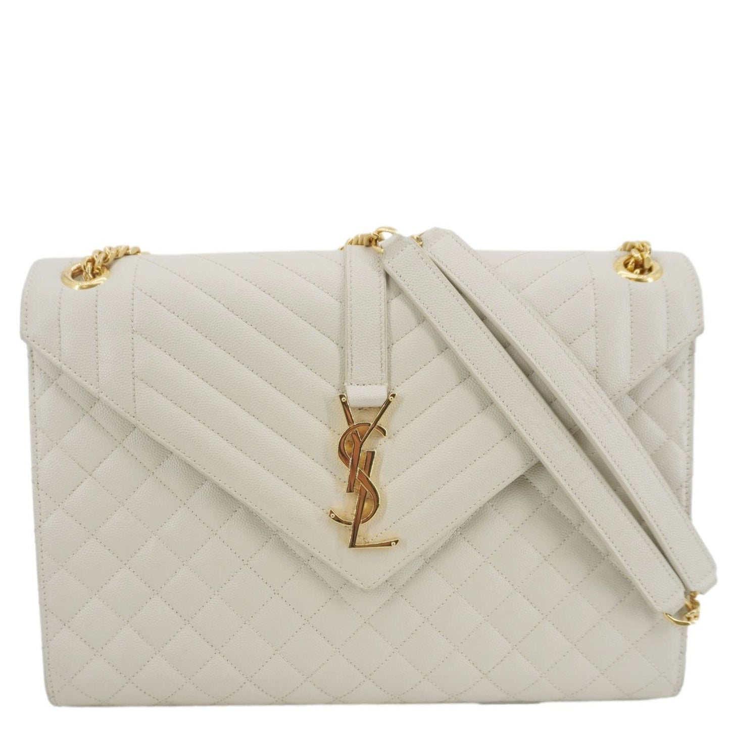 SAINT LAURENT Envelope Large Mixed Matelasse Leather Shoulder Bag White