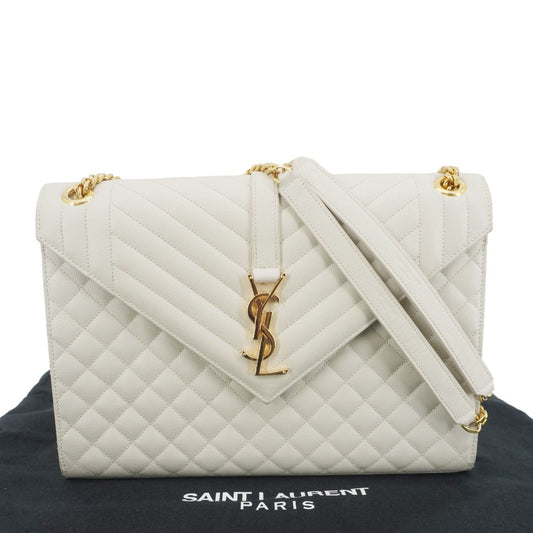 SAINT LAURENT Envelope Large Mixed Matelasse Leather Shoulder Bag White