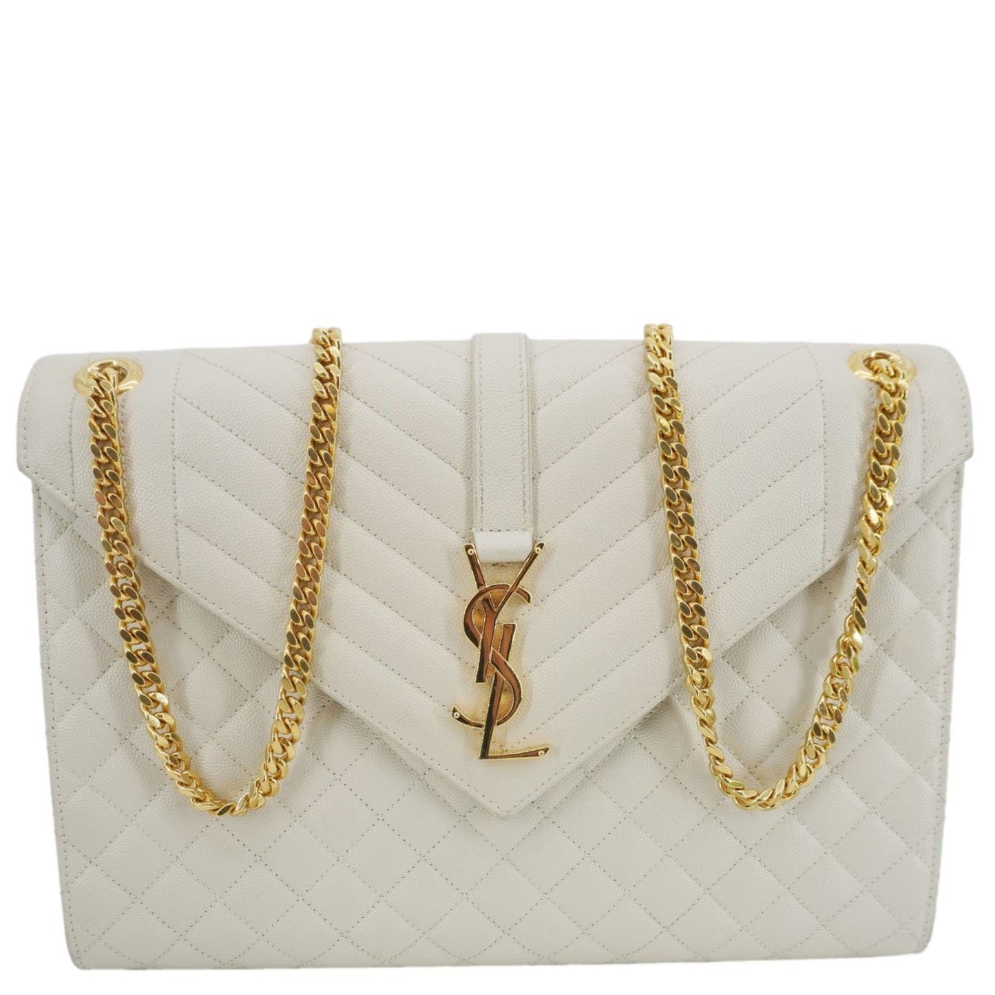SAINT LAURENT Envelope Large Mixed Matelasse Leather Shoulder Bag White