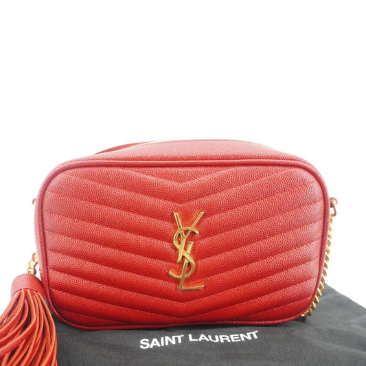 SAINT LAURENT Lou Small Chevron Leather Camera Crossbody Bag Red