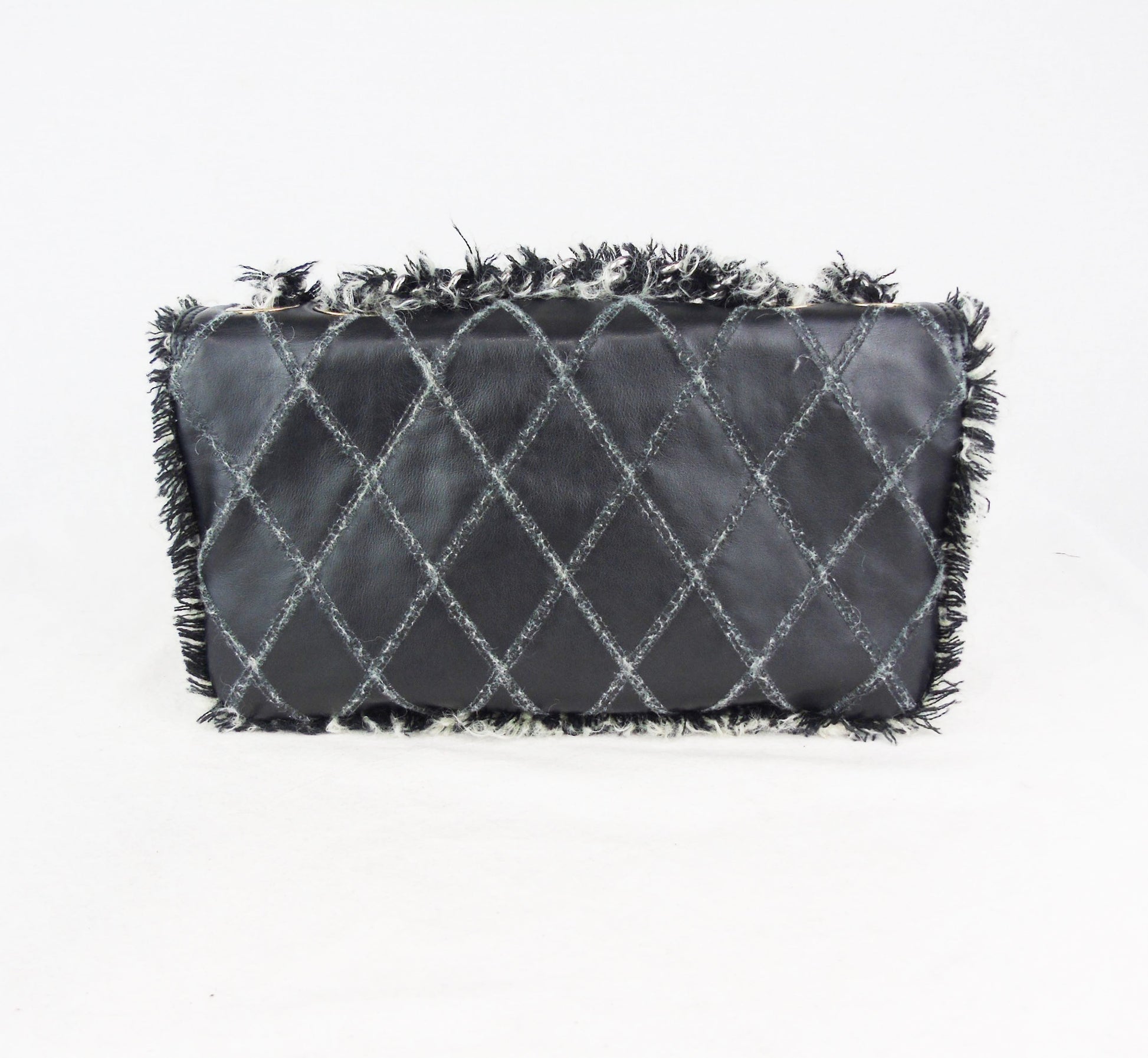 Chanel Black Leather tweed trim 10" Flap Bag