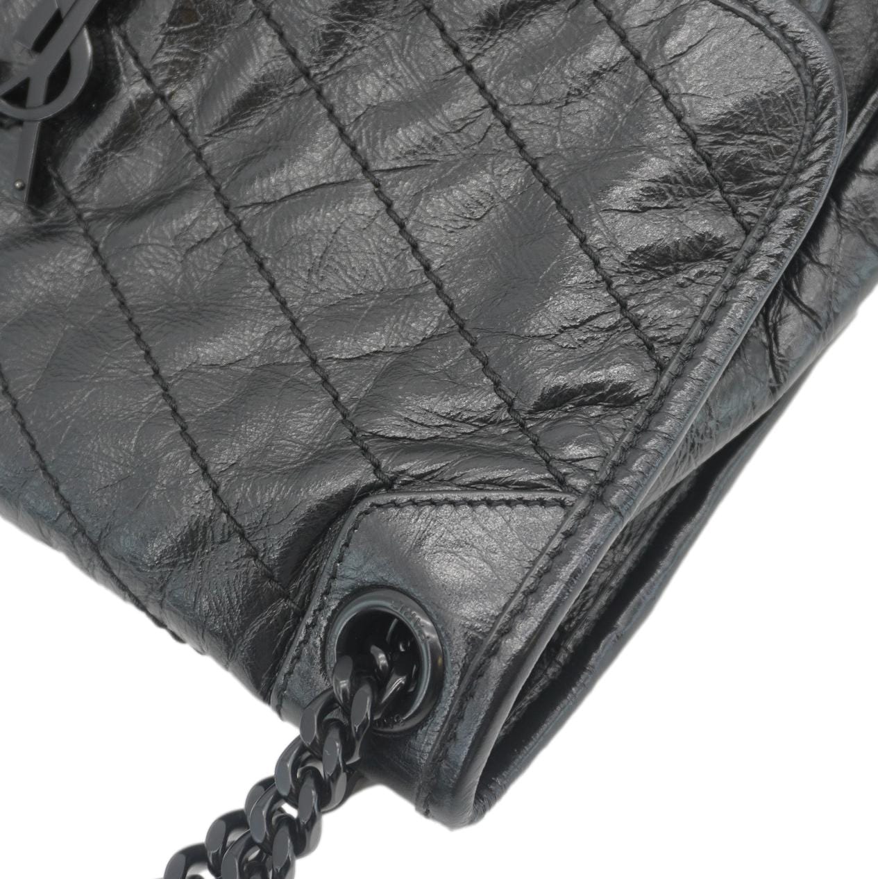 SAINT LAURENT Niki Baby Crinkle Leather Shoulder Bag Black