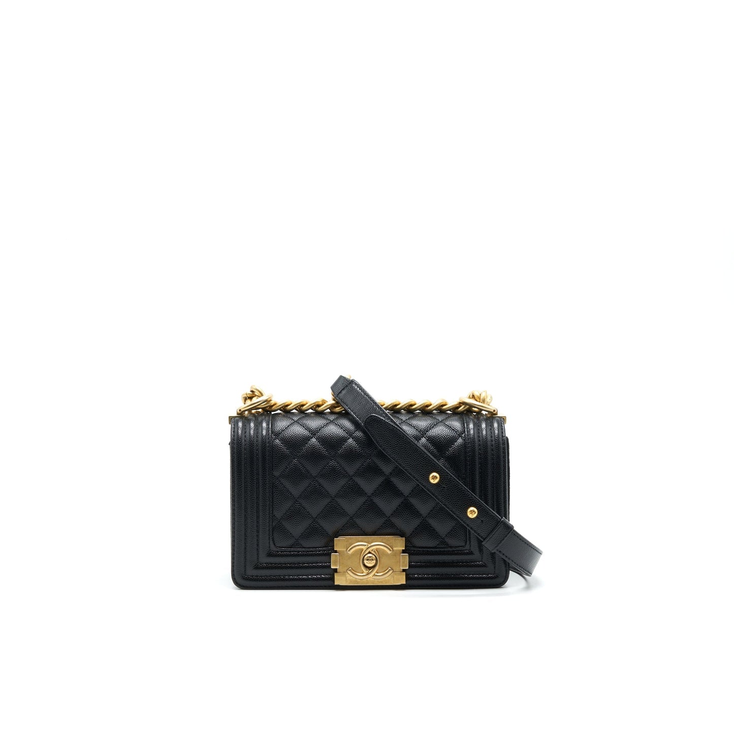 CHANEL SMALL BOY BAG CAVIAR LEATHER BLACK