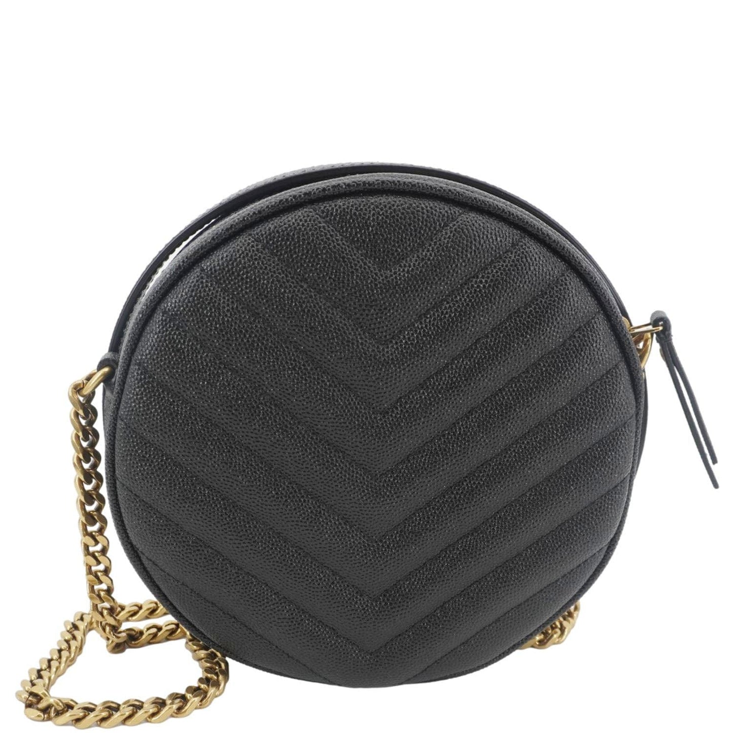 SAINT LAURENT Round Chevron Leather Camera Crossbody Bag Black