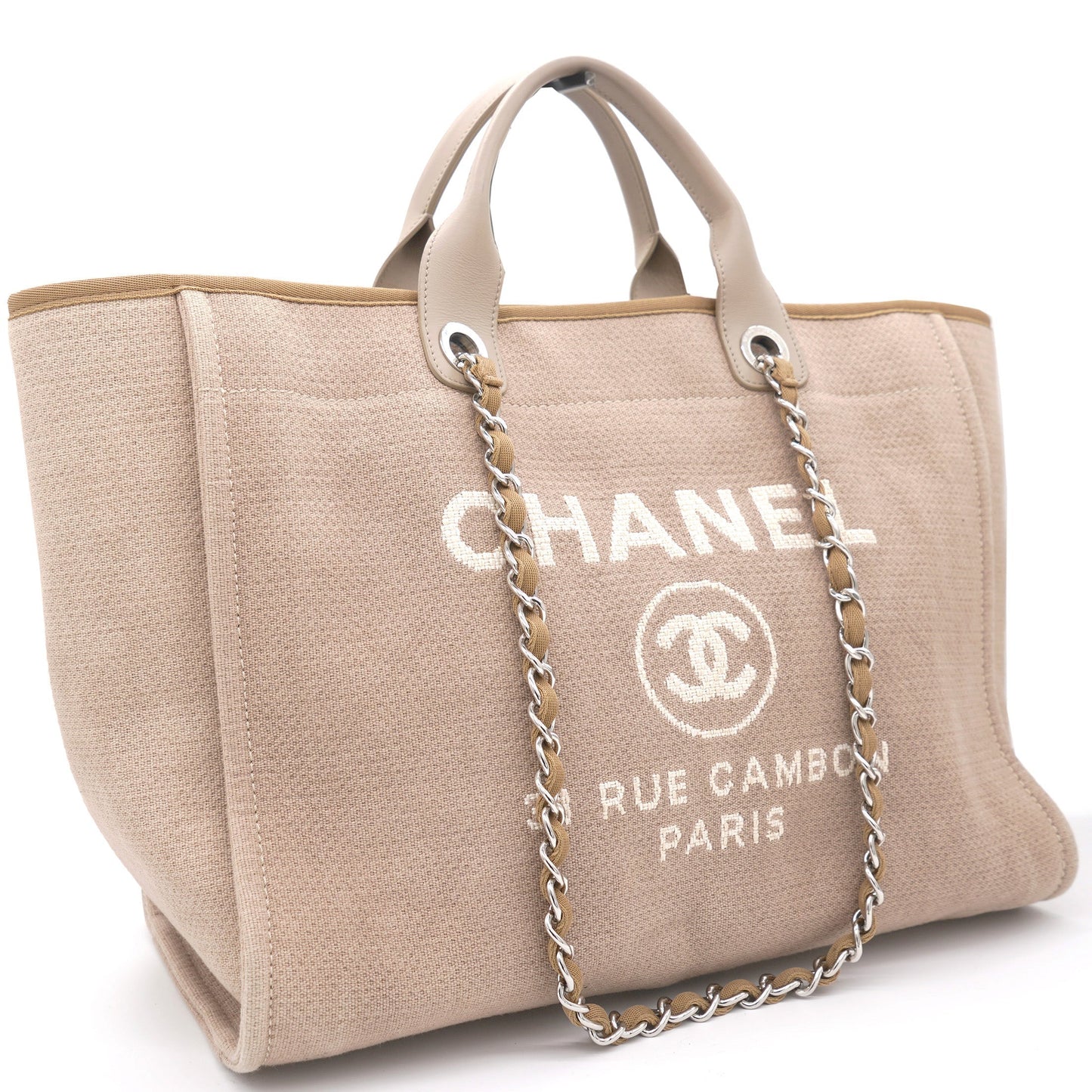 Chanel Beige Tweed Deauville Shopping Tote Bag