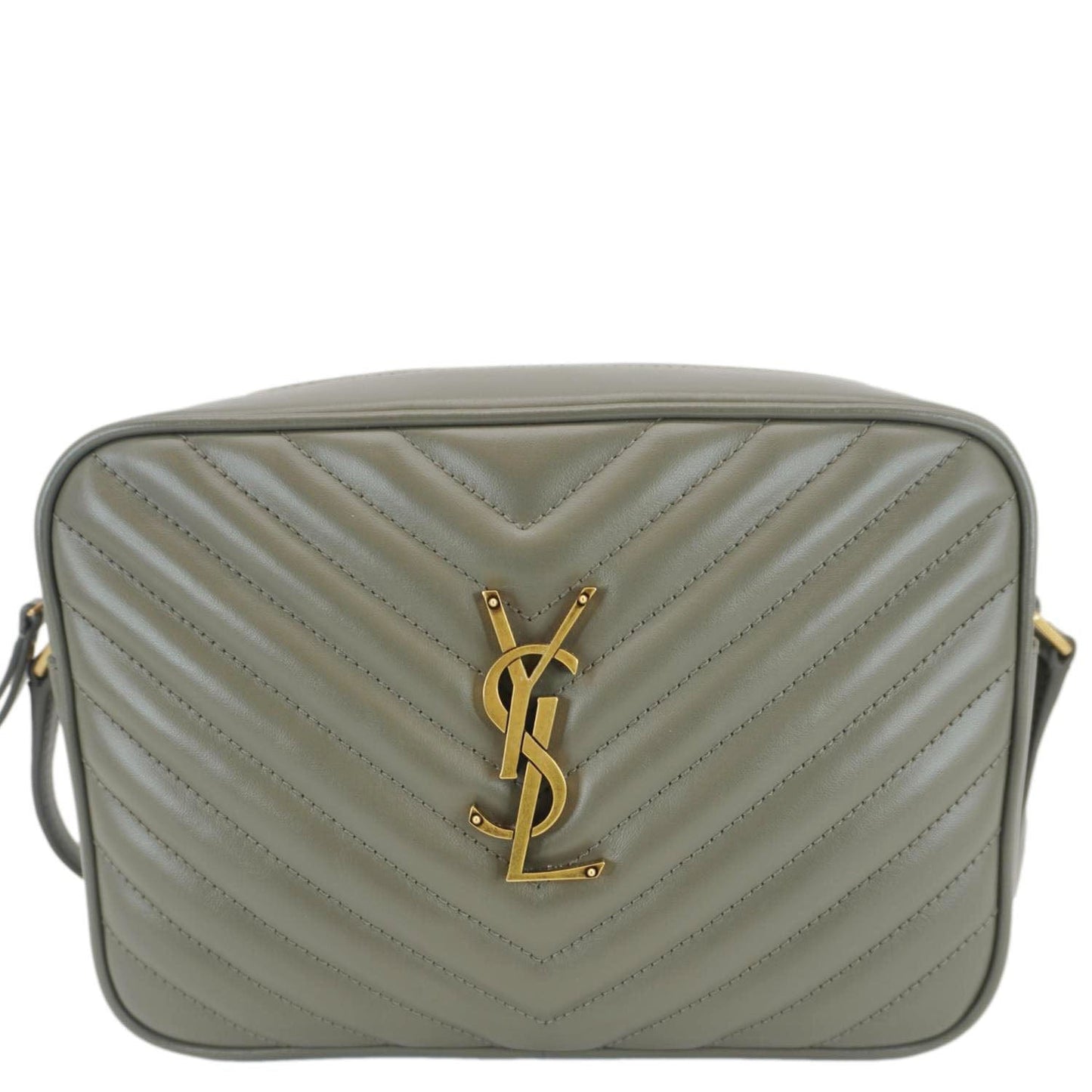 SAINT LAURENT Lou Camera Monogram Leather Shoulder Bag Gray