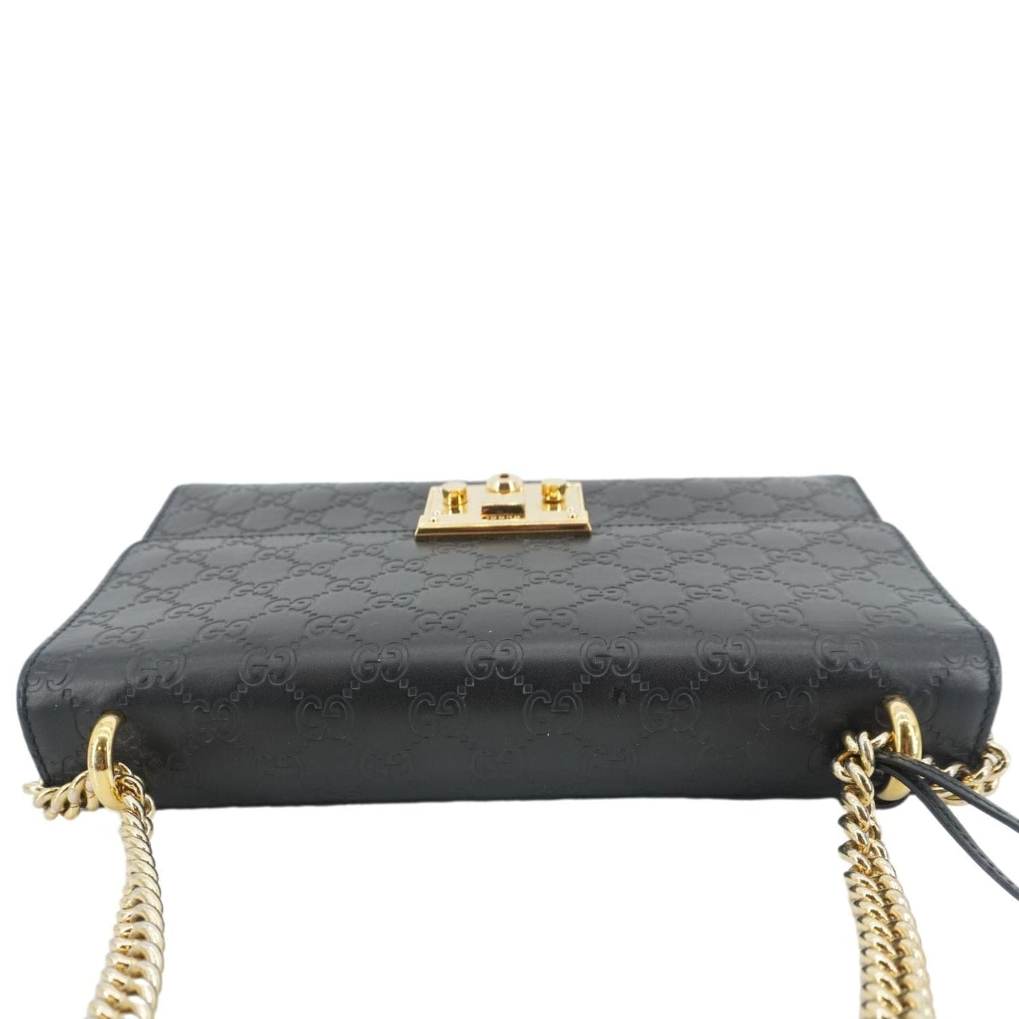 GUCCI Padlock Medium Leather Chain Shoulder Bag Black 409486