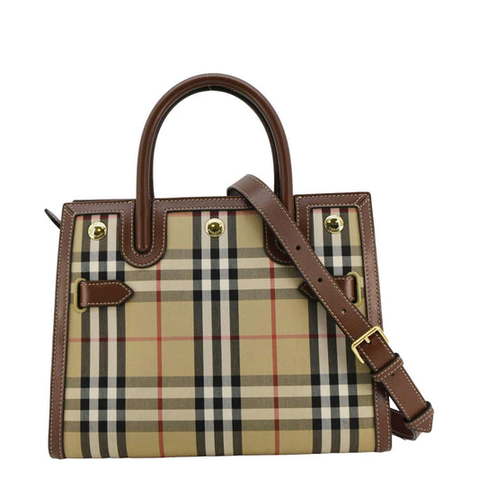 Burberry Title Mini Check Canvas Two Handle Shoulder Bag Brown