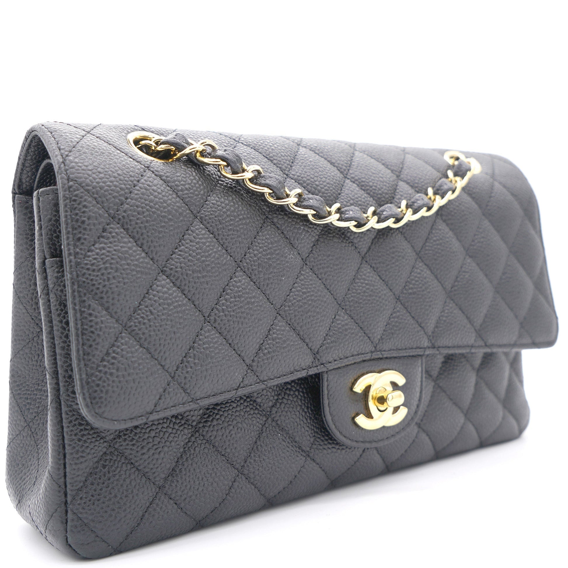 Chanel Black Quilted Caviar Leather Classic Double Flap Bag