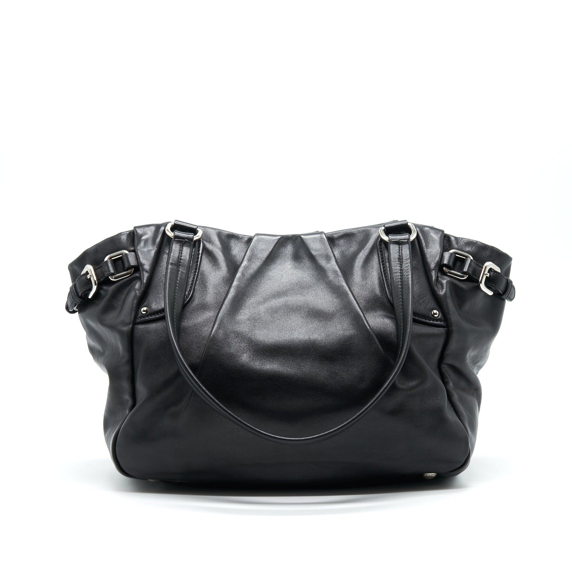 PRADA Prugna Soft Calfskin Leather Shopping Tote Bag Black