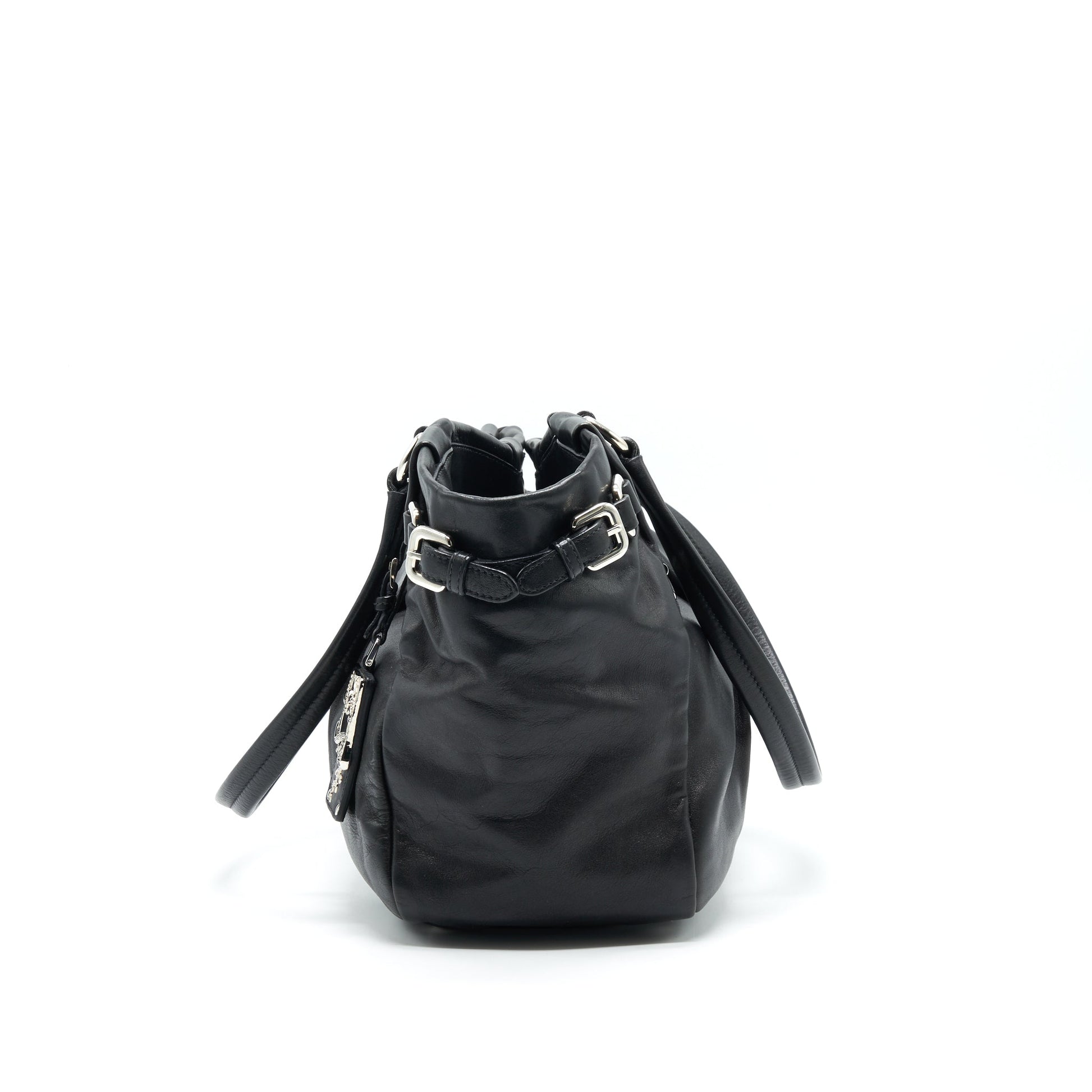 PRADA Prugna Soft Calfskin Leather Shopping Tote Bag Black