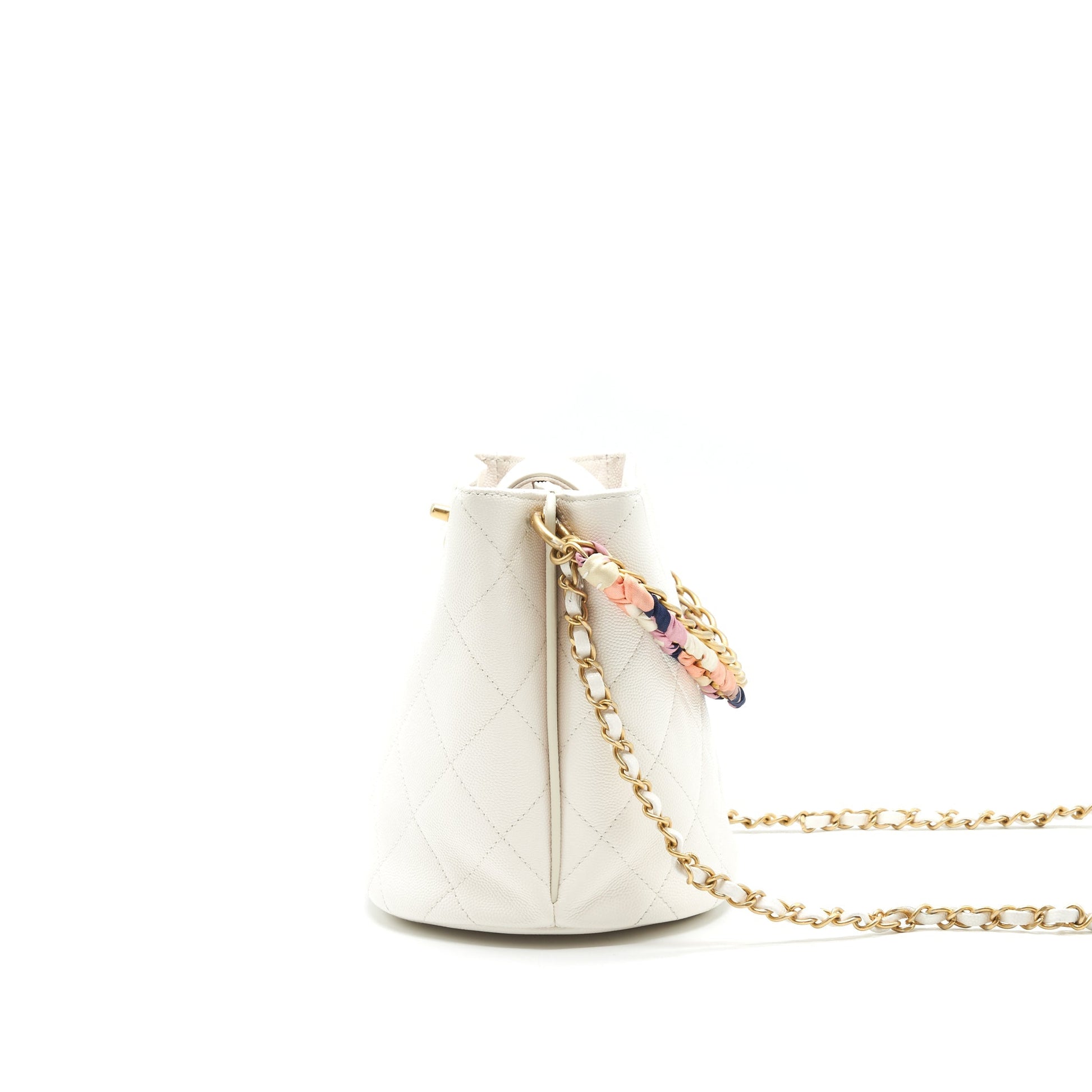 Chanel Bucket Bag With Chain Handle Caviar White