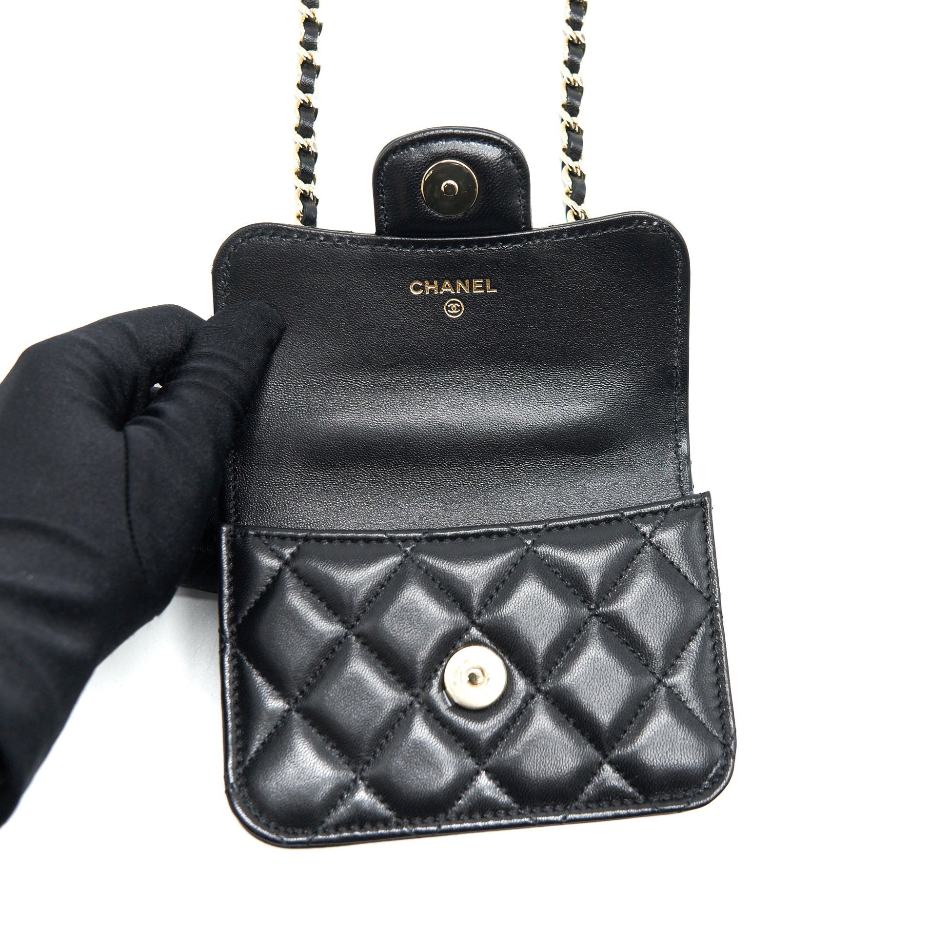 Chanel 21K Flap Coin Purse With Chain Black L