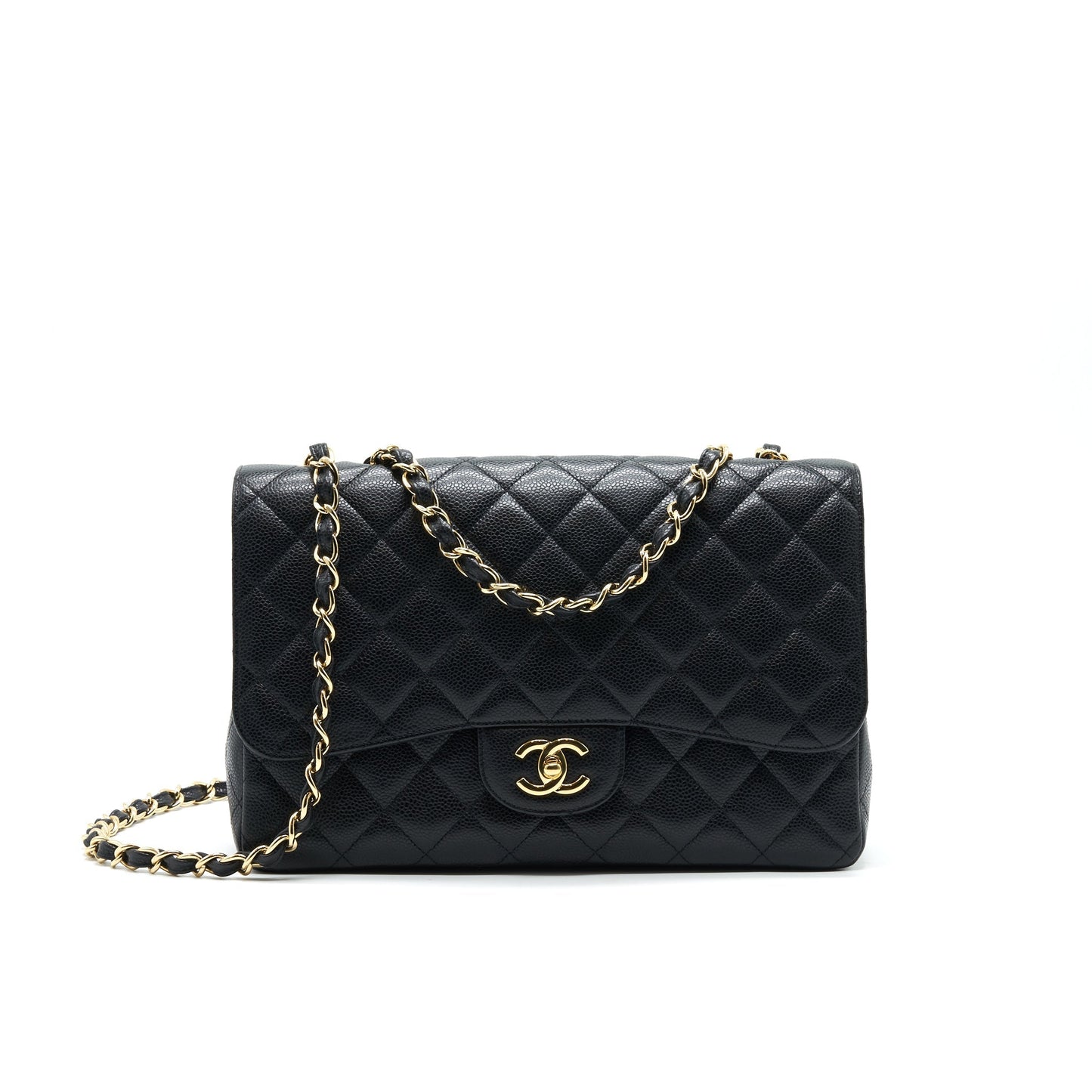 CHANEL CLASSIC JUMBO SINGLE FLAP BAG BLACK CAVIER