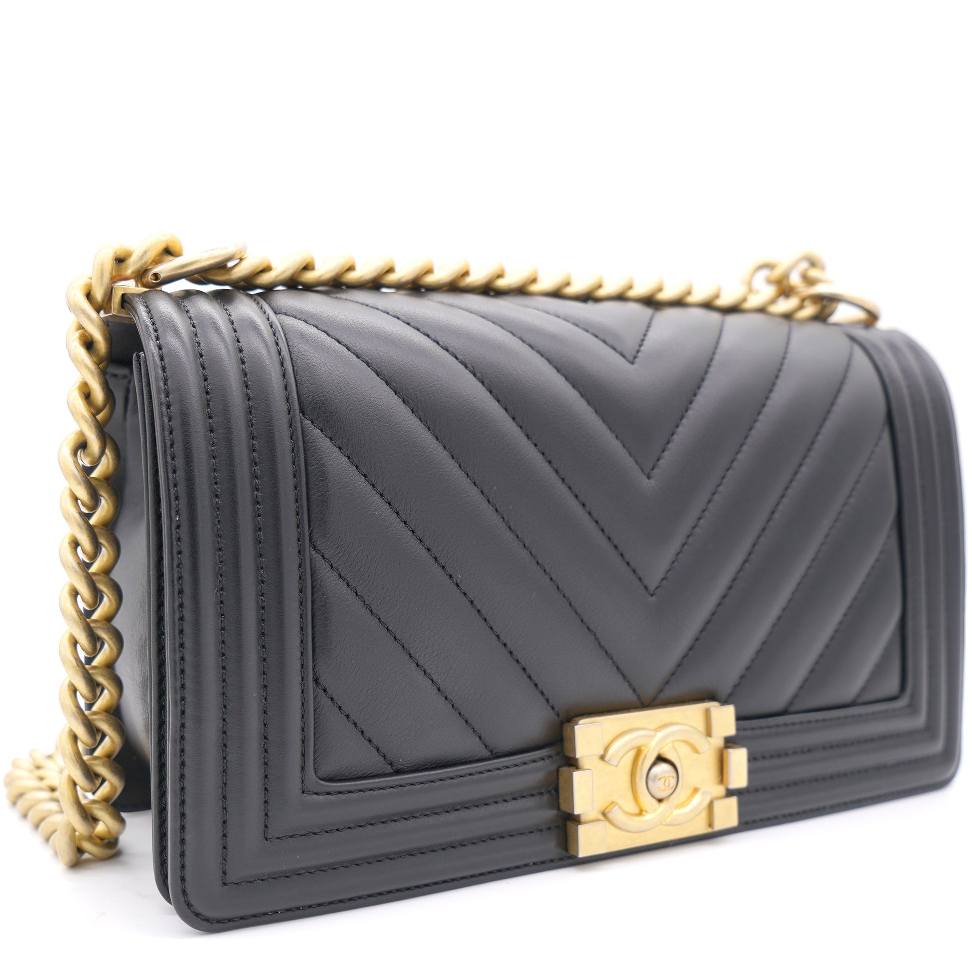Chanel Black Chevron Leather Medium Boy Flap Bag