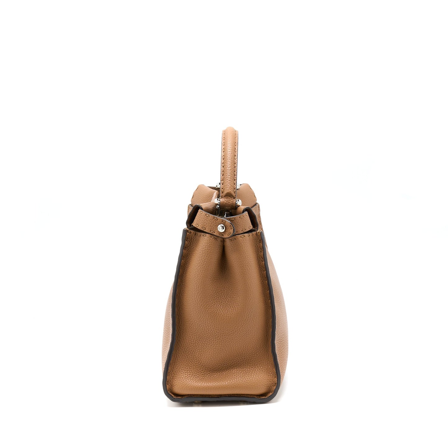 Fendi Medium Peekaboo Tote Purse Grained Calfskin Caramel