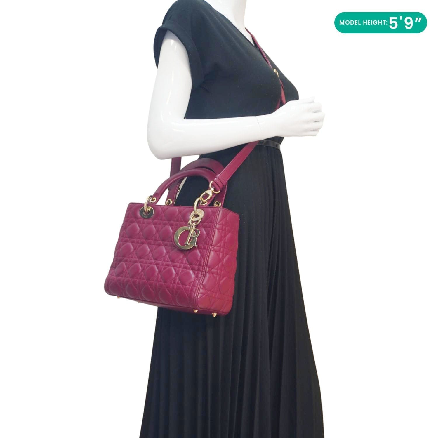 CHRISTIAN DIOR Lady Dior Medium Cannage Leather Crossbody Bag Red
