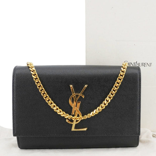 SAINT LAURENT Kate Grain De Poudre Leather Chain Crossbody Bag Black
