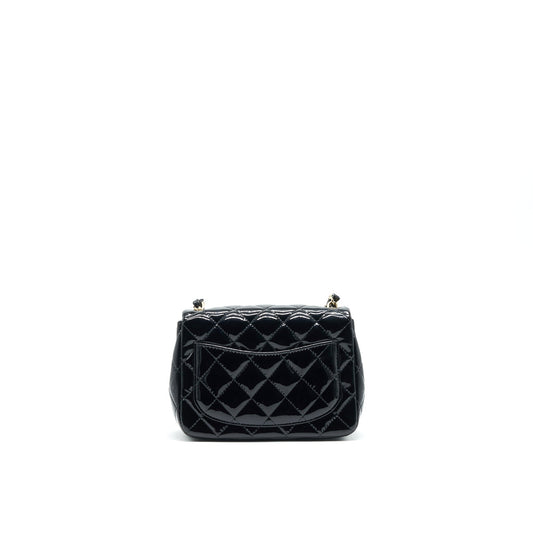 CHANEL MINI SQUARE FLAP BAG QUILTED PATENT LEATHER BLACK