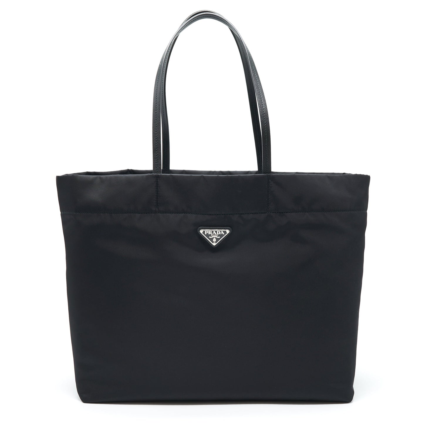 Prada Nylon Tote With Leather Handle Black