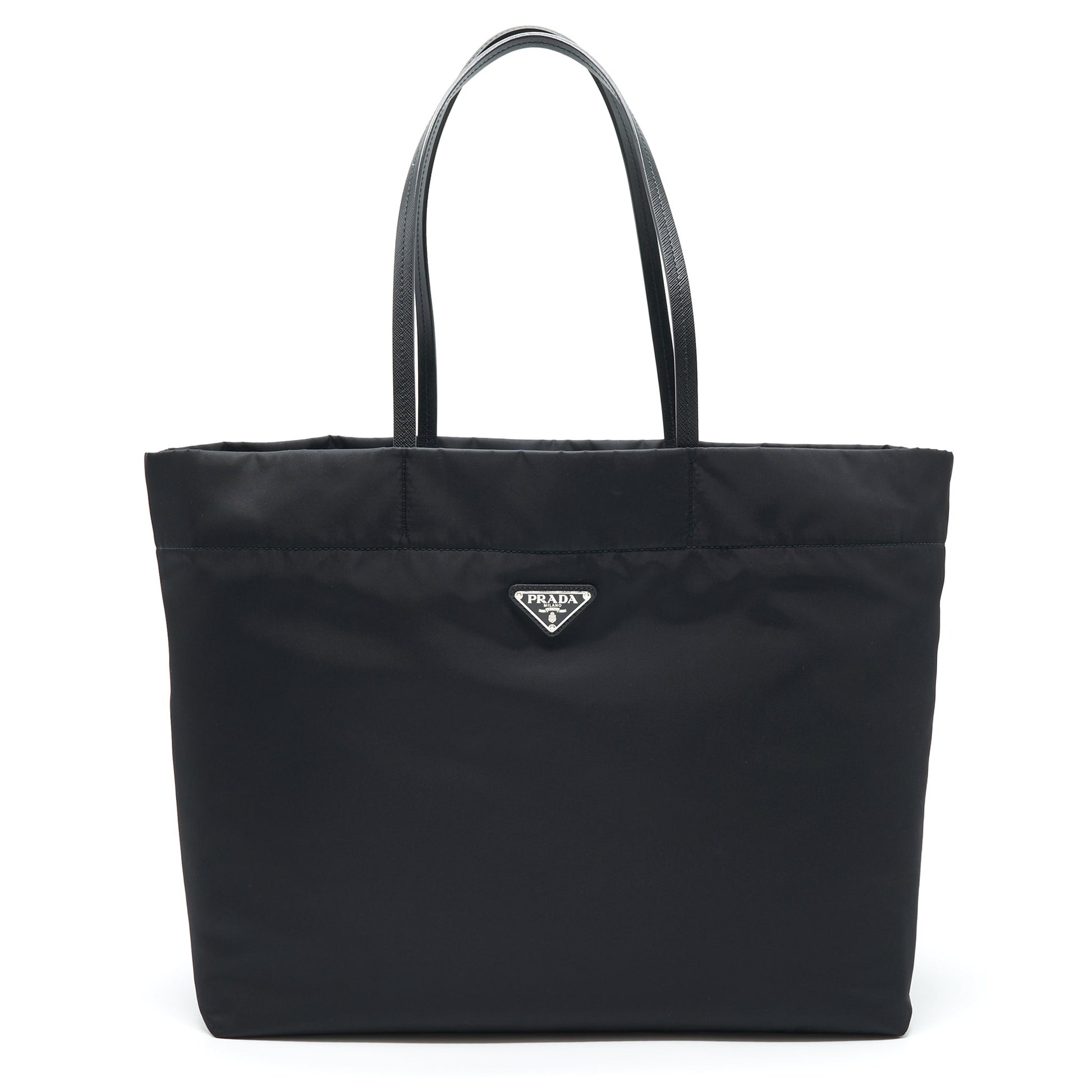 Prada Nylon Tote With Leather Handle Black