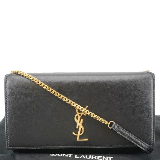 SAINT LAURENT Cassandre Phone Holder Leather Shoulder Bag Black