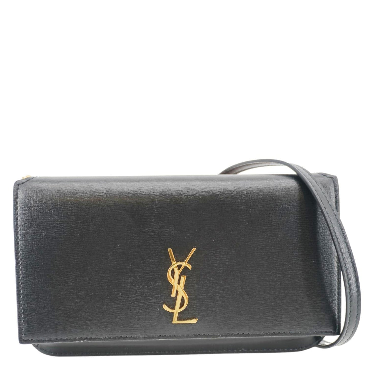 SAINT LAURENT Cassandre Phone Holder Leather Shoulder Bag Black