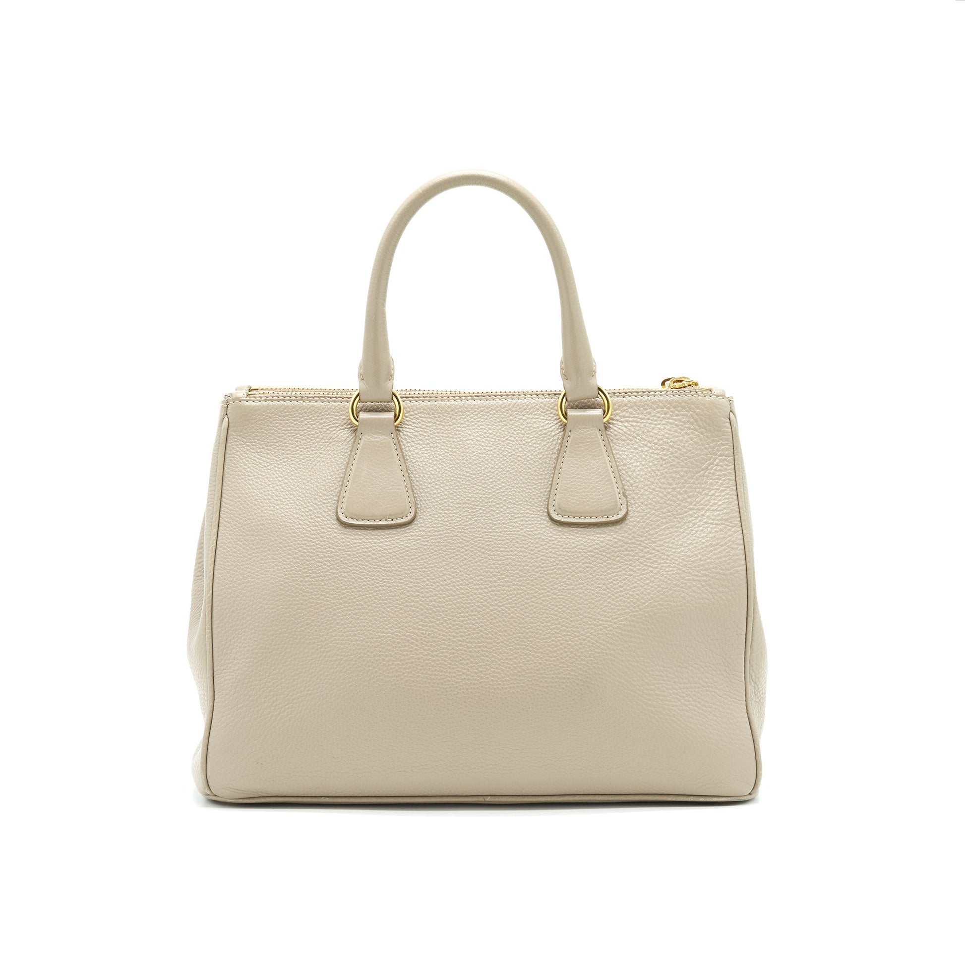 Prada grained calfskin double zip Tote Bag Light Grey GHW