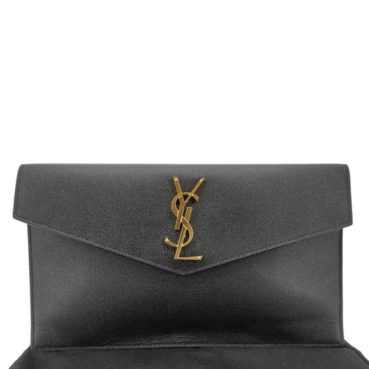 SAINT LAURENT Uptown Envelope Grain De Poudre Leather Clutch Black