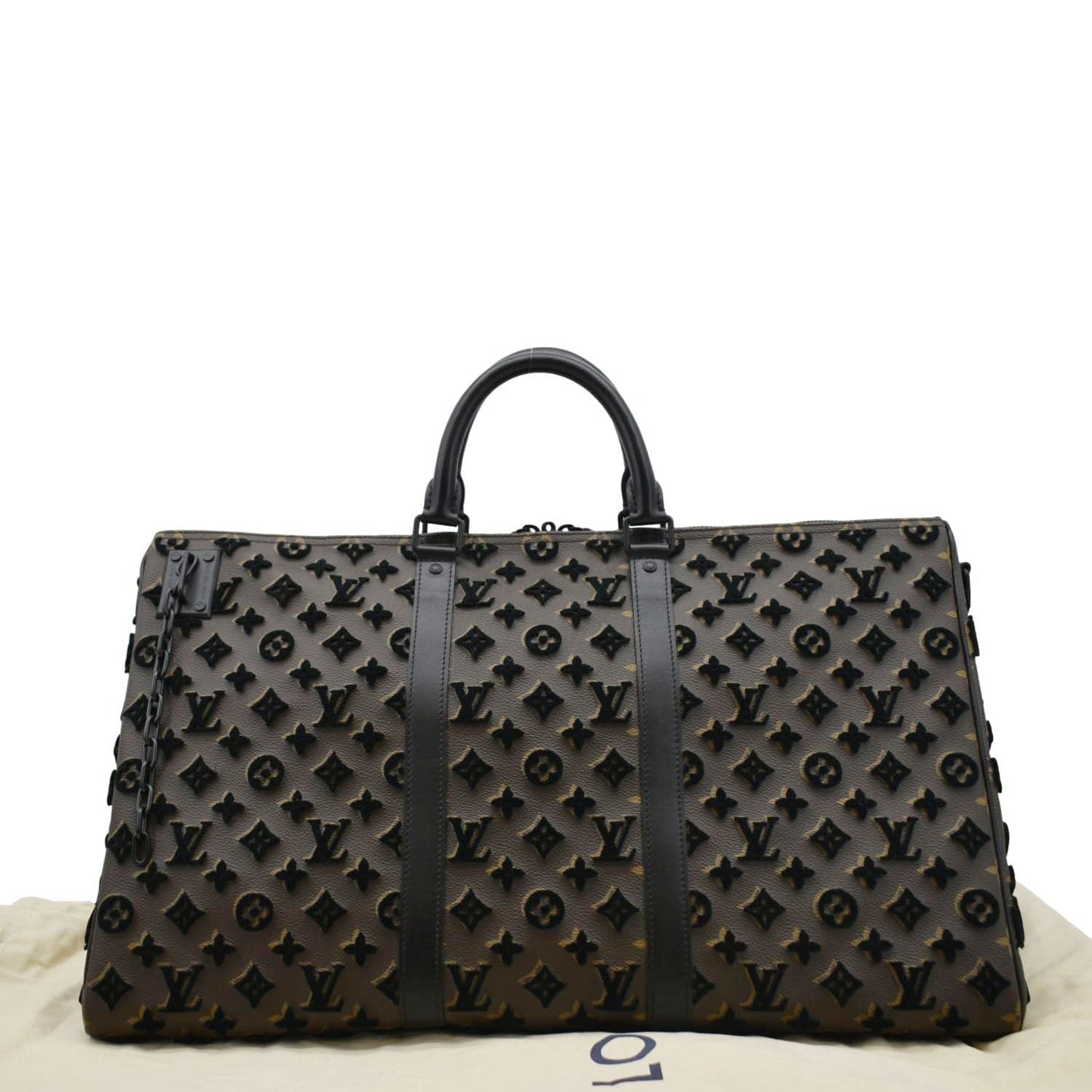 LOUIS VUITTON Keepall Triangle 50 Monogram Tuffetage Travel Bag Black