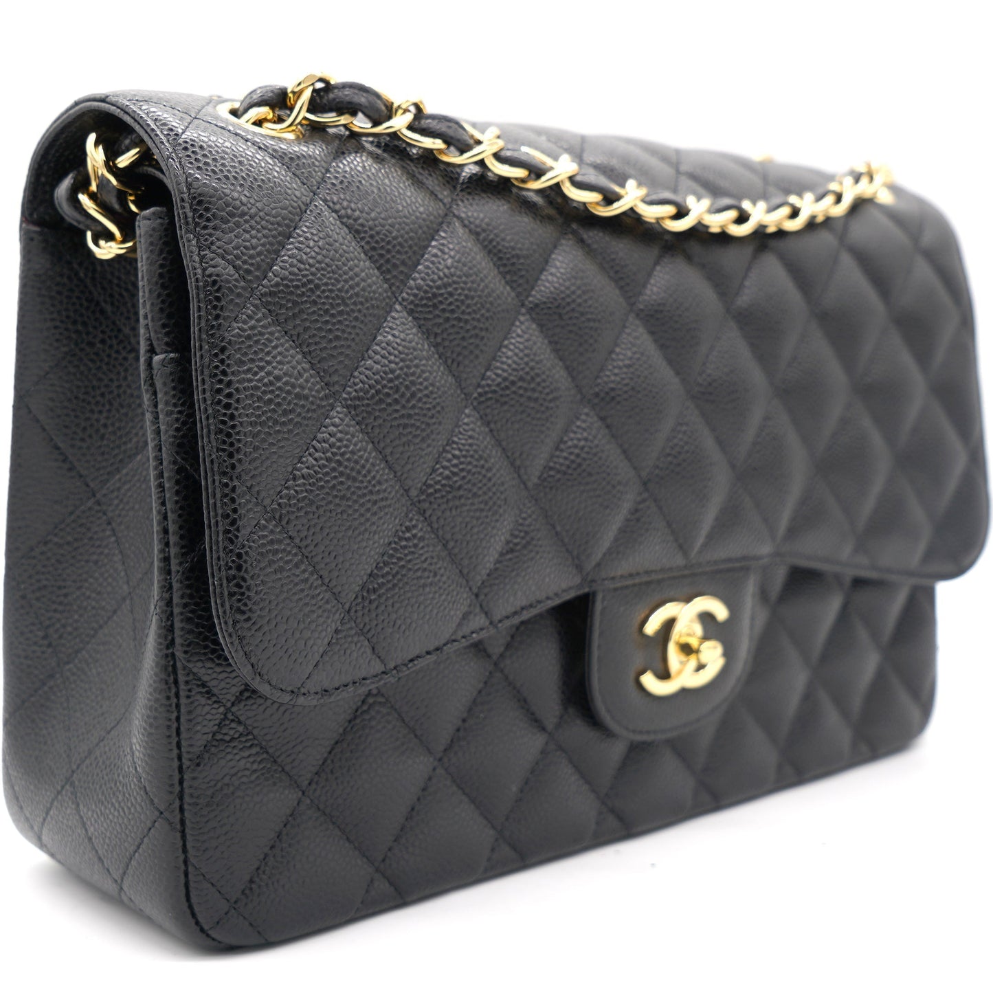 Chanel Black Quilted Caviar Jumbo Classic Double Flap Bag