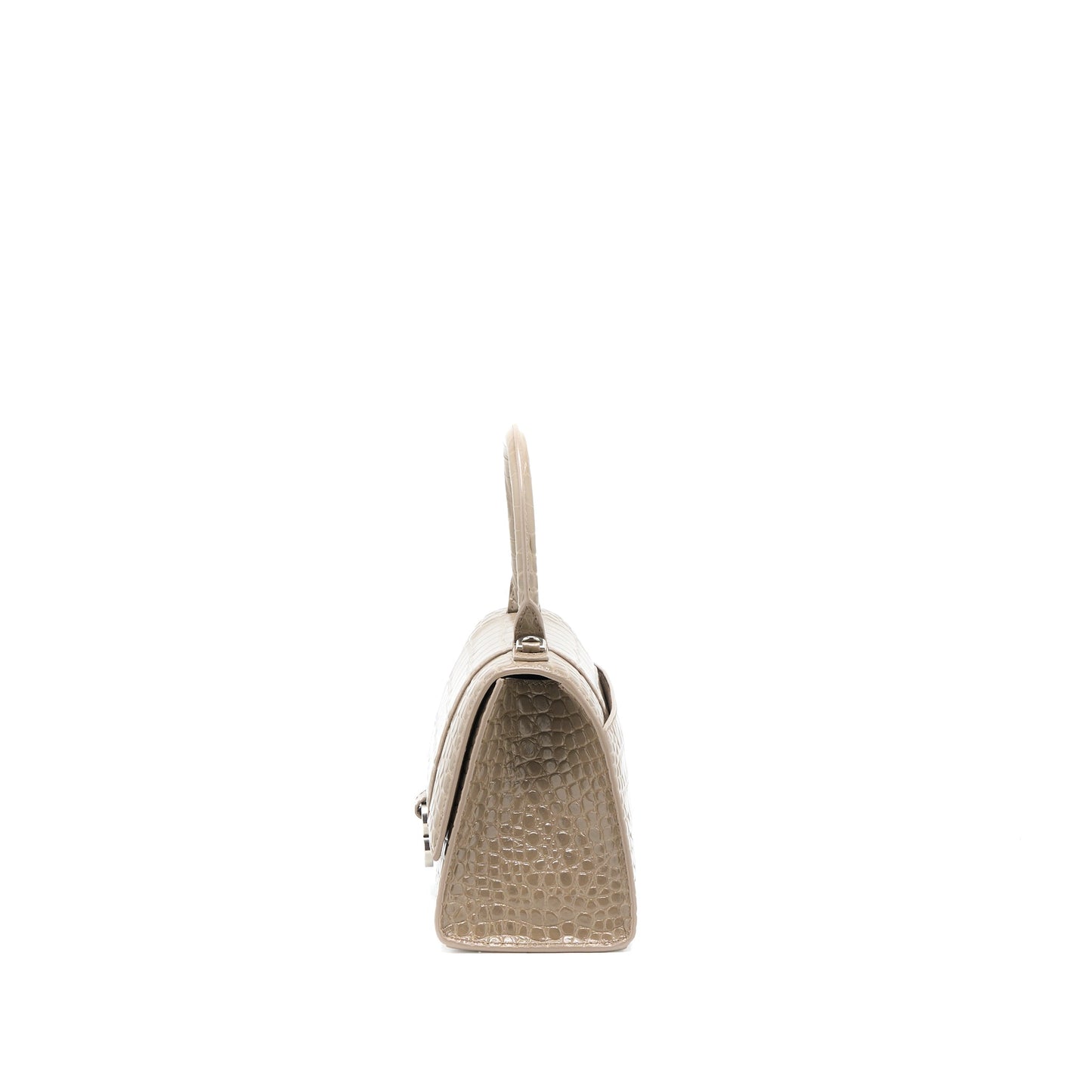 Balenciaga Small Hourglass Purse Cro Embossed Calfskin Dark Beige
