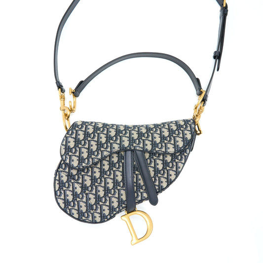 Dior Saddle Purse With Removable Shoulder Strap Blue Oblique Jacquard