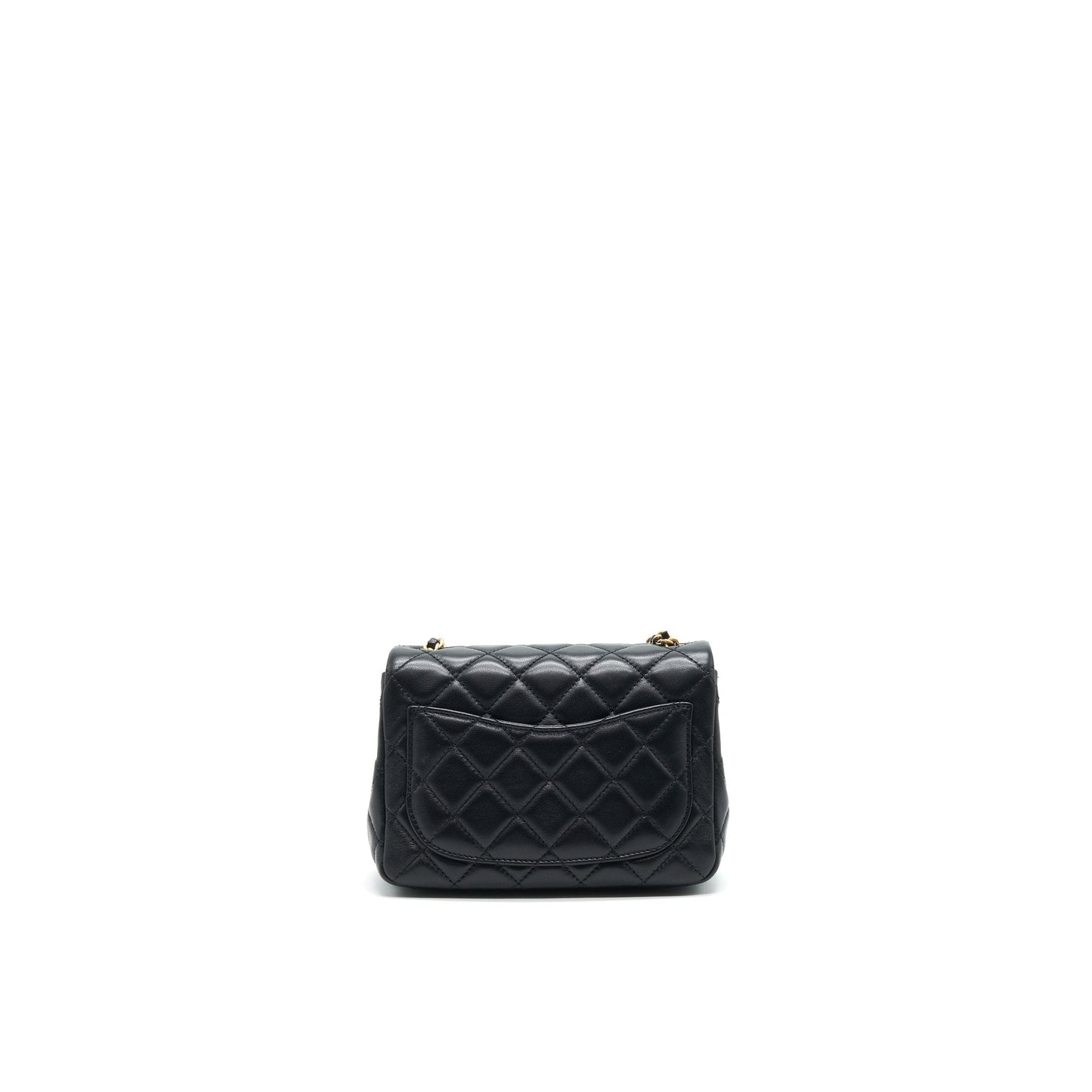 Chanel 22C Pearl Crush Mini Square Rectangular Flap Bag Black ?Microchip)