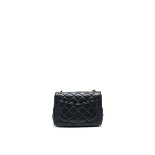 Chanel 22C Pearl Crush Mini Square Rectangular Flap Bag Black ?Microchip)