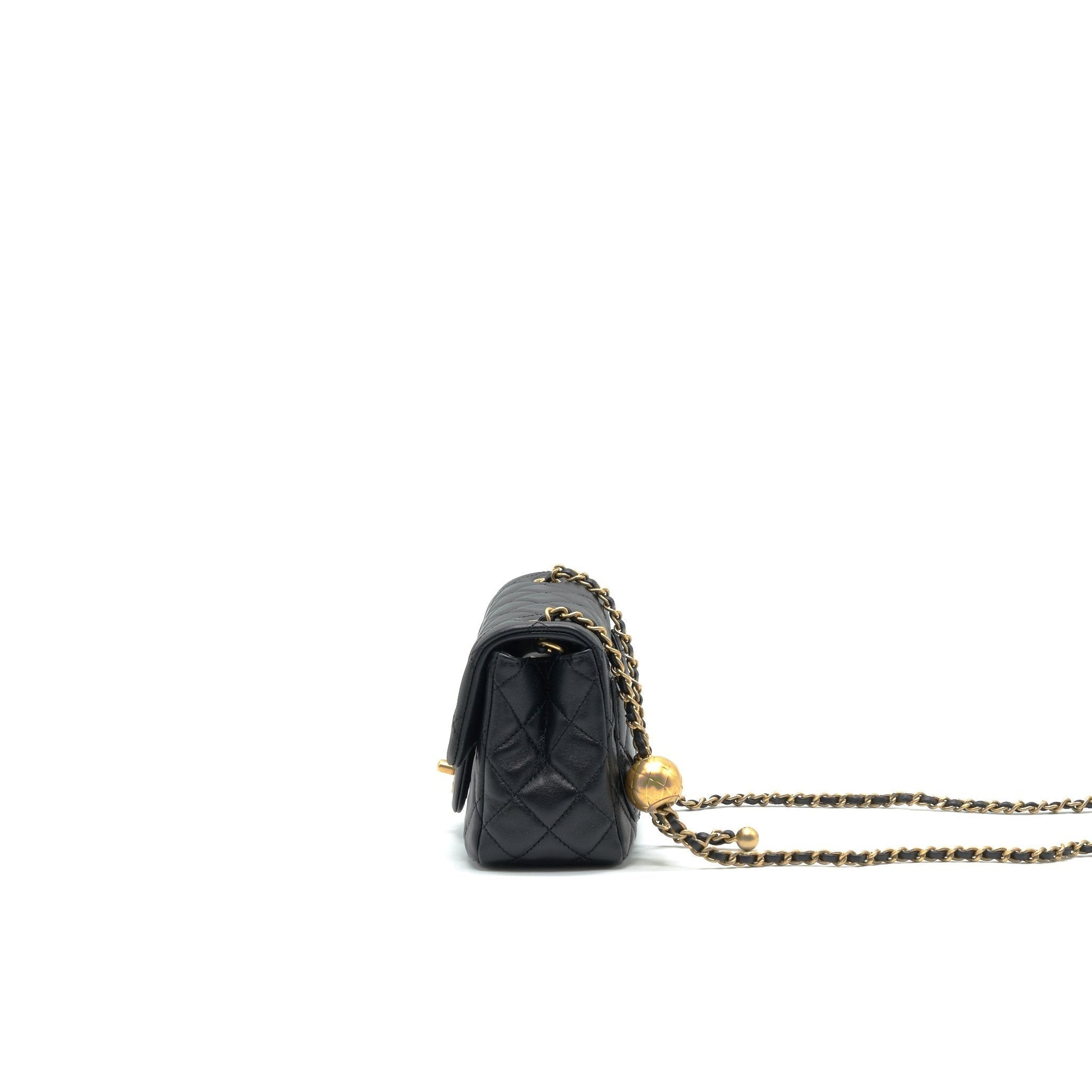 Chanel 22C Pearl Crush Mini Square Rectangular Flap Bag Black ?Microchip)