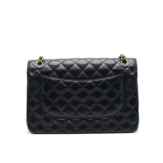 CHANEL CLASSIC JUMBO DOUBLE FLAP BAG BLACK CAVIER